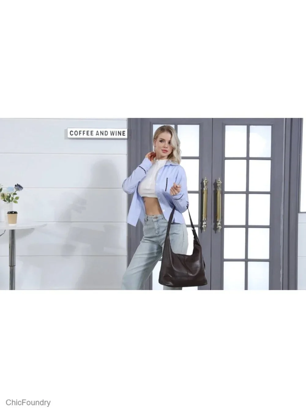 Large Vegan Leather Hobo Bag Slouchy Tote Shoulder Handbag Travel Work